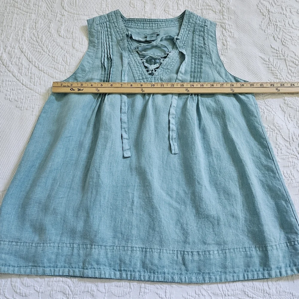 Artisan NY 100% linen blue blouse lace up front coastal Lagenlook size M - Picture 8 of 8